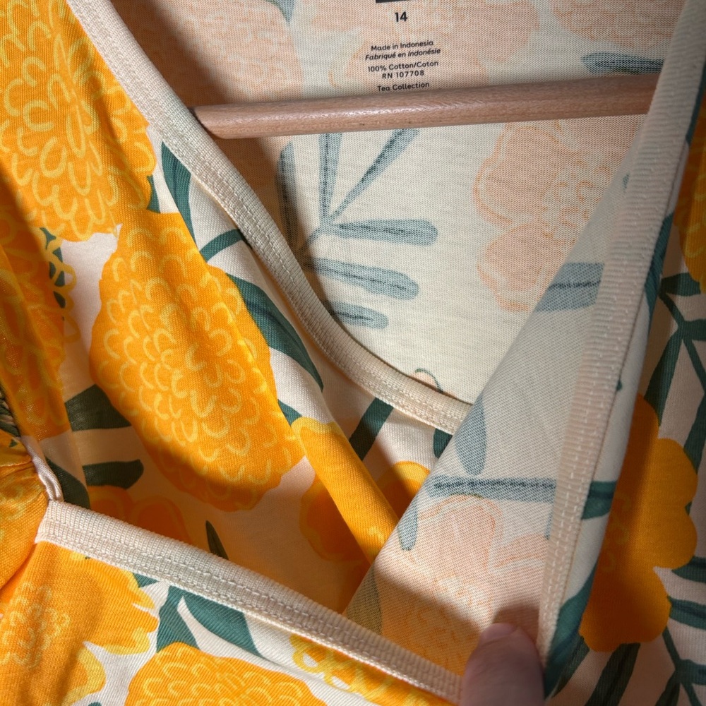 Tea Collection Wrap Neck Marigold Delight Yellow Floral Midi Dress cotton - Picture 8 of 12